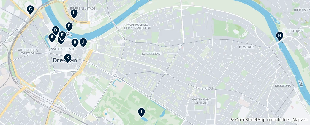 Karte von Dresden: Historische Highlights