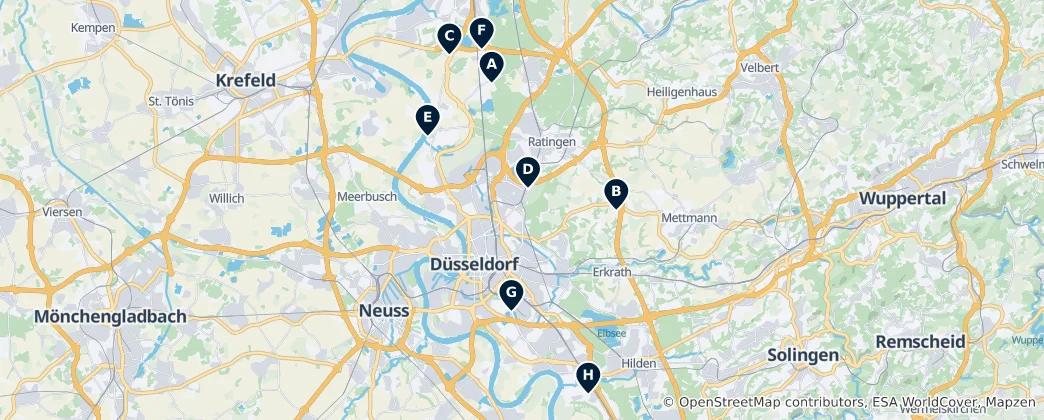 Map of Düsseldorf's Sacred Sites