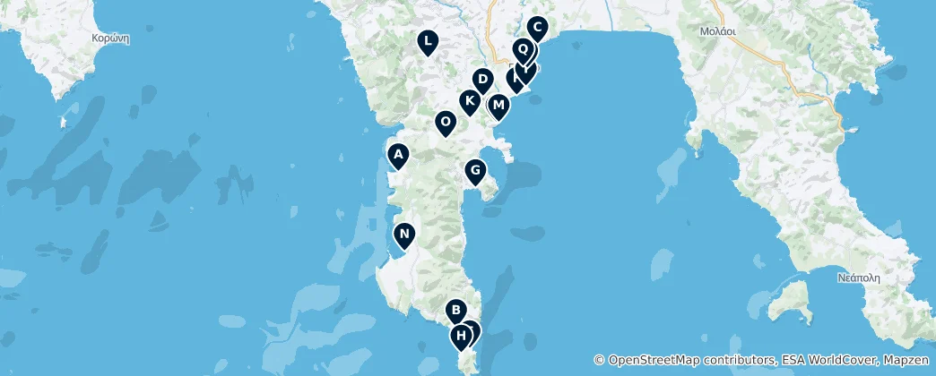 Map of East Mani Unmissables