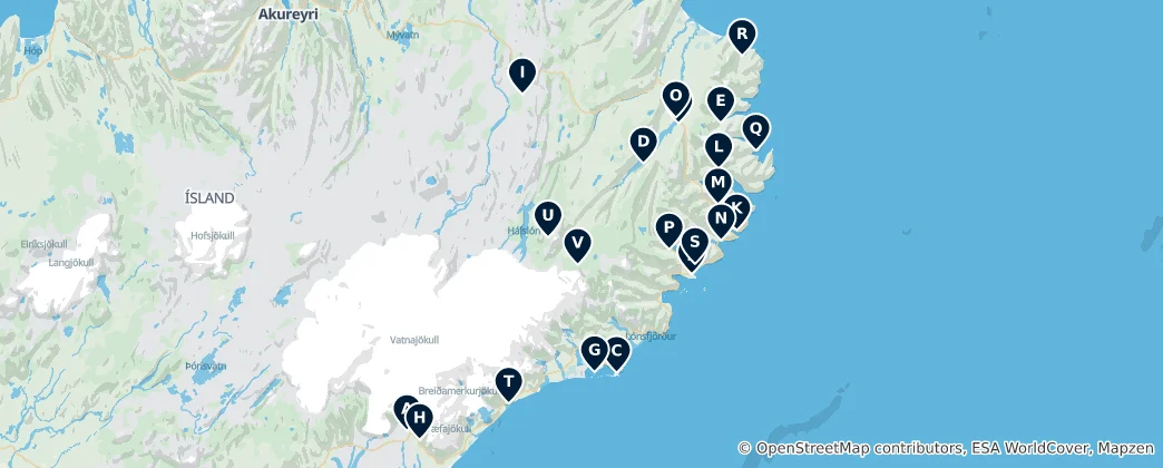 Map of Icelandic Campsites & Caravan Sites