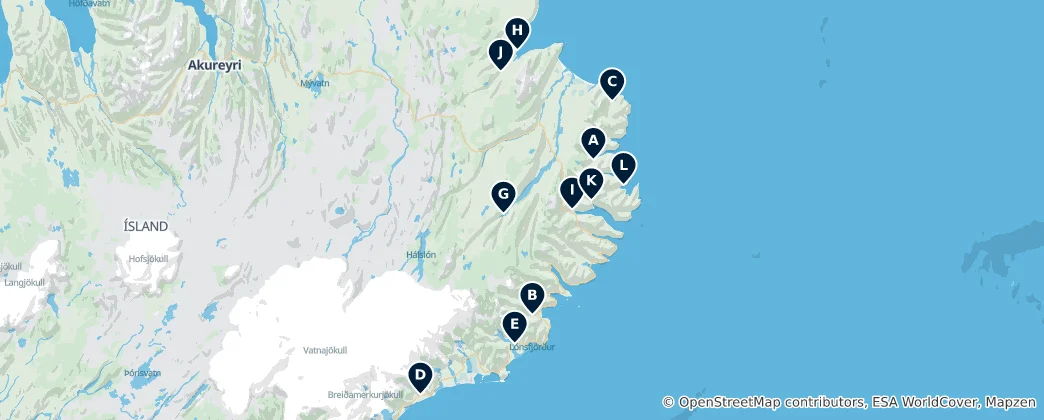 Mapa Icelandic Churches