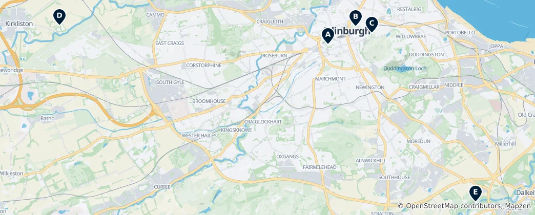 Mappa di Castelli e Fortificazioni di Edimburgo
