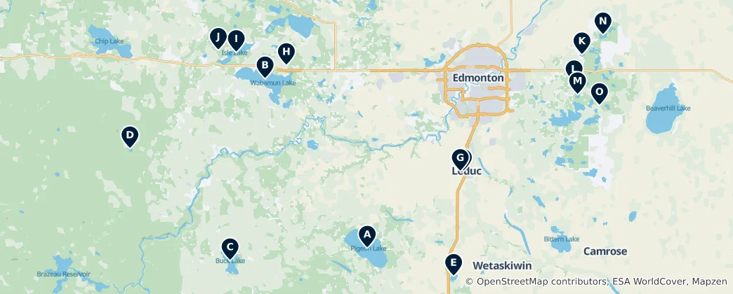Mapa Alberta Lakes and Ponds
