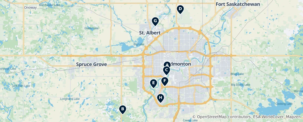 Mapa Edmonton's Best Parks & Gardens