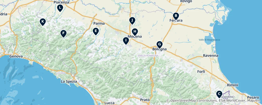 Map of Castles and Towers of Emilia-Romagna