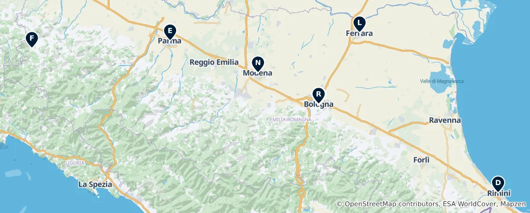 Mapa de Historic Architecture of Emilia-Romagna