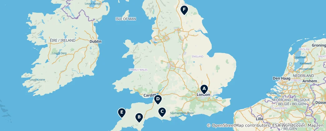 Mapa Hidden Gems in England