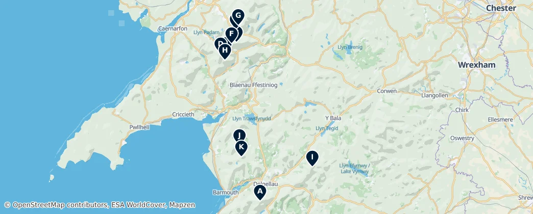 Map of Eryri Peaks & Summits