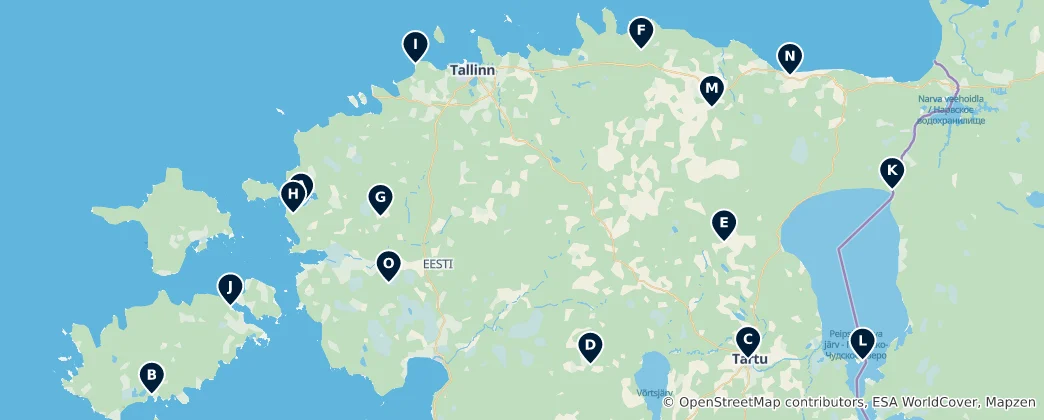 Mapa de Estonian Historic Sites and Ruins