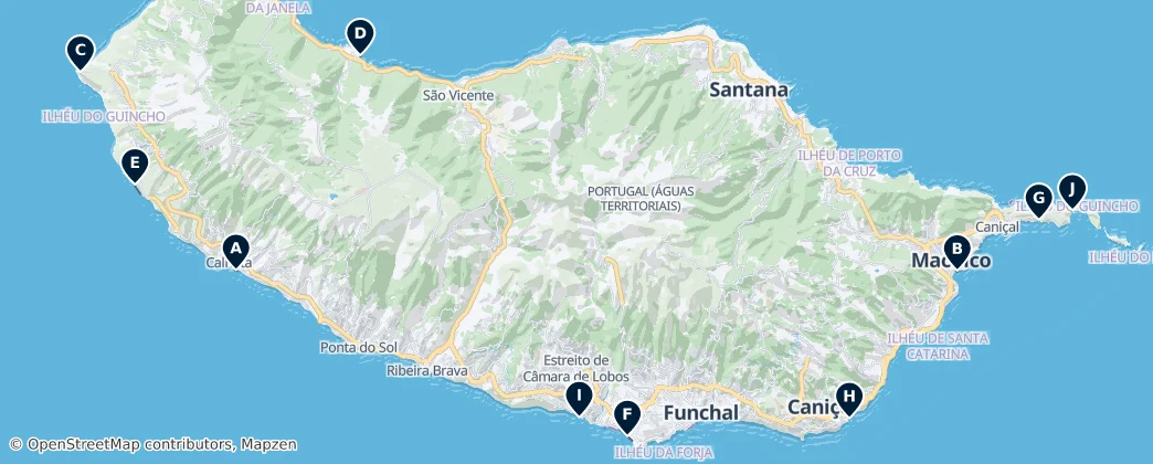Beaches and Coasts of Madeira Island — Map