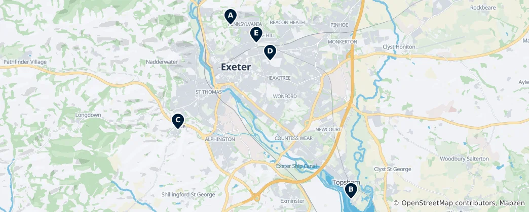 Карта Exeter's Hidden Gardens & Memorials