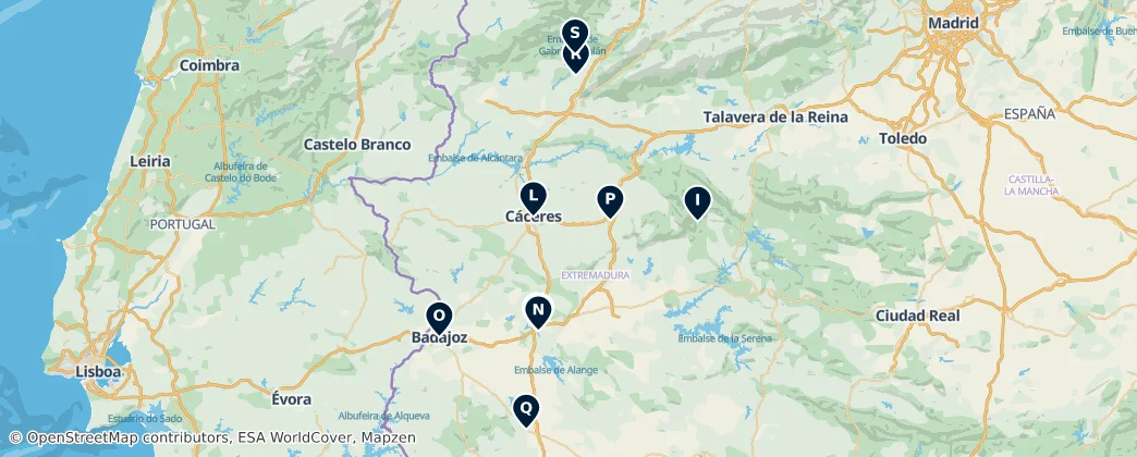 Map of Historic Sites of Extremadura