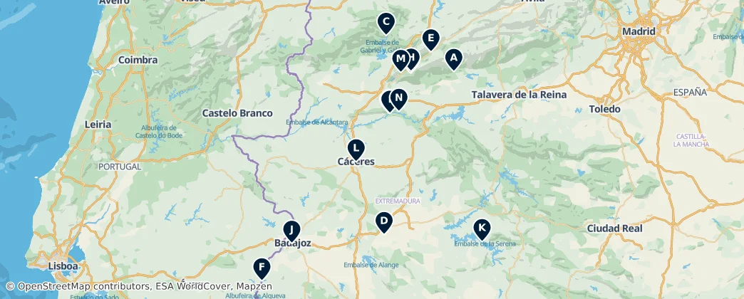 Map of Natural Wonders of Extremadura