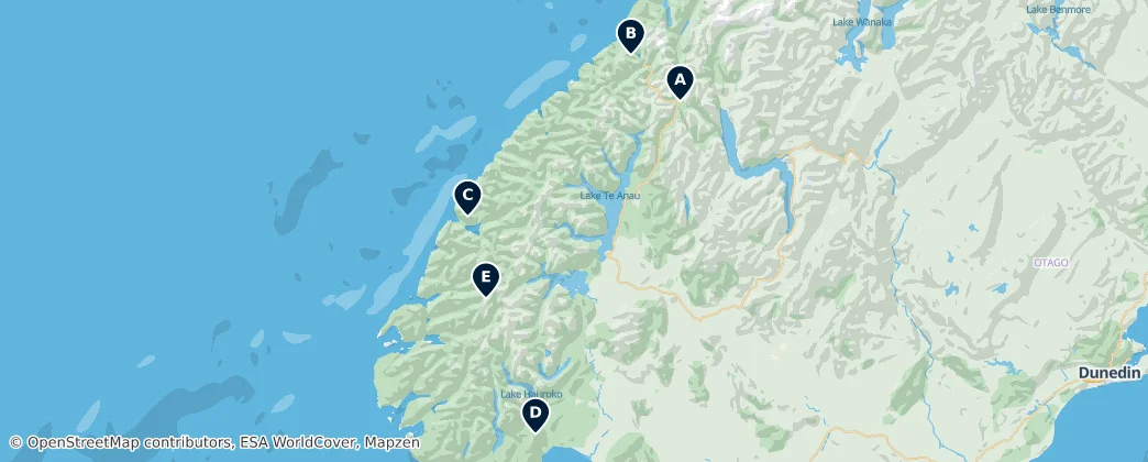 Map of Fiordland Peaks