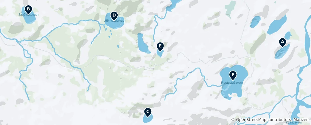 Mapa De Icelandic Lakes and Ponds
