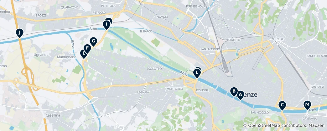Mapa de Pontes e Viadutos de Florença