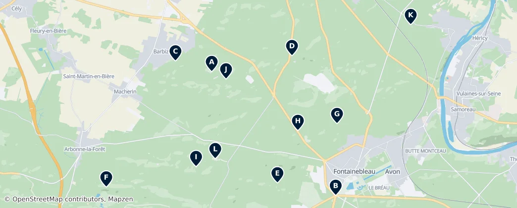 Map of Hidden Gems of Fontainebleau Forest