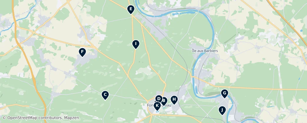 Map of Historic Sites of Fontainebleau