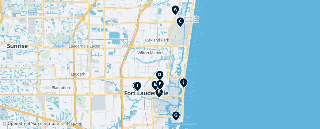 Карта Notable Churches in Fort Lauderdale