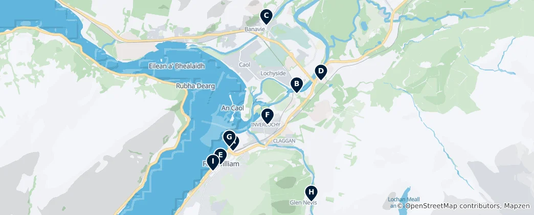 Karte von Fort Williams Wesentliche Highland-Erlebnisse