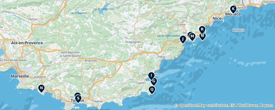 Map of French Riviera's Crown Jewels