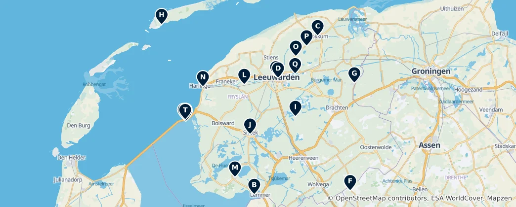 Kaart van Friesland's Heritage Treasures