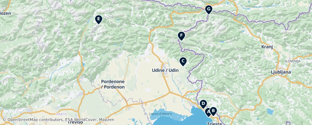 Map of Hidden Gems of Friuli Venezia Giulia