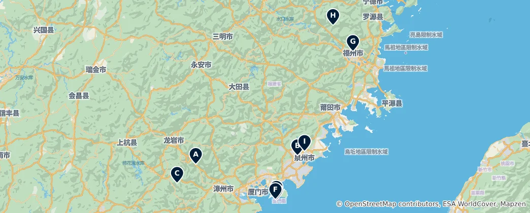 Mapa Fujian Province Must-Sees