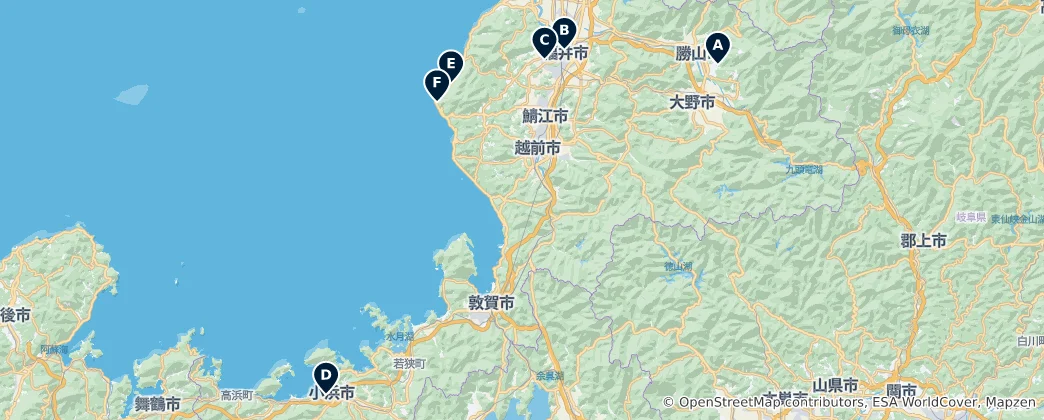 Mapa Parks and Gardens of Fukui