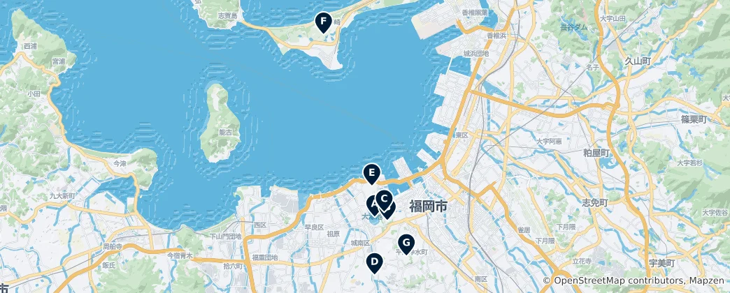 Mapa Fukuoka Parks and Gardens