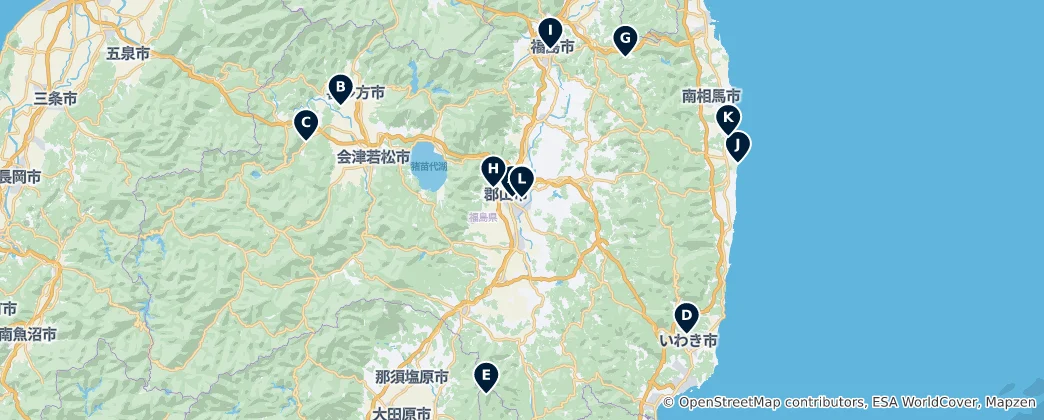 Mapa Shrines and Temples of Fukushima