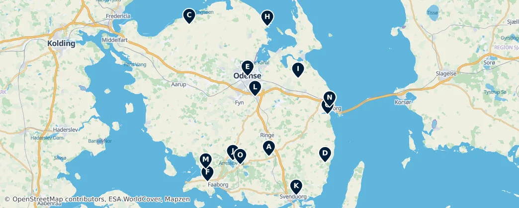 Mapa Castles and Manor Houses of Funen