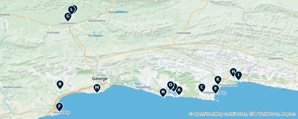 Karte von Best Stays in the Garden Route