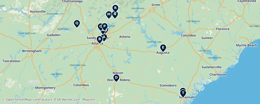 Map of Georgia's Top Recreation & Leisure Spots