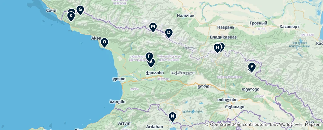 Mapa Přírodní divy Gruzie