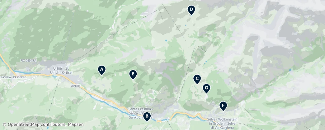 Mapa Hidden Gems of Val Gardena