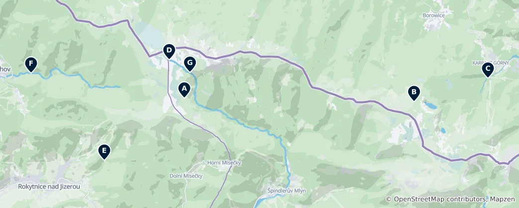 Map of Natural Wonders of Krkonoše