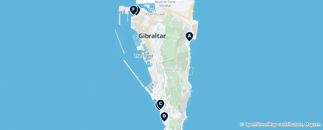 Mapa de Gibraltar's Best Swimming Spots