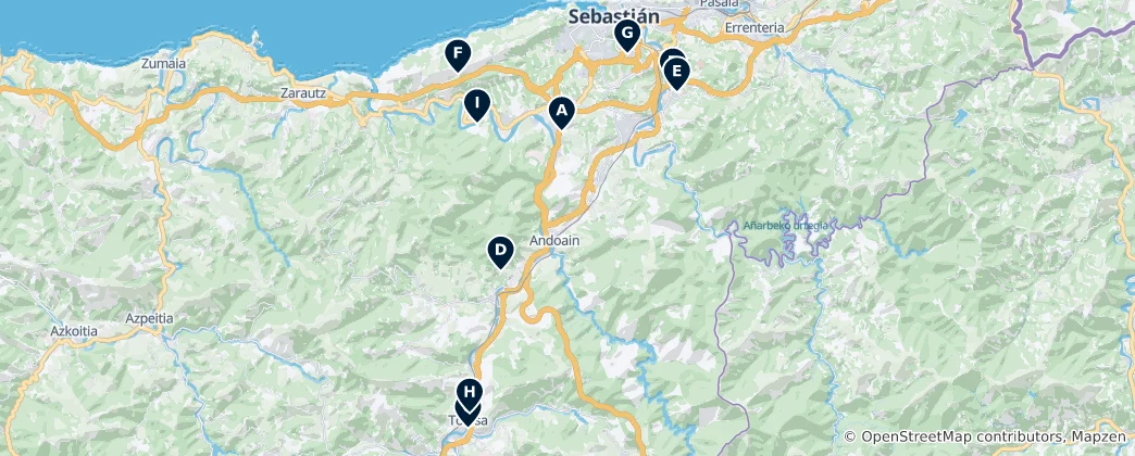 Map of Basque Cider Houses and Pelota
