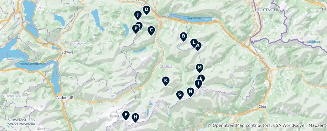 Mapa De Mountain Peaks of Glarus