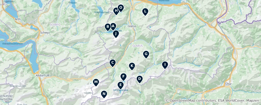 Mapa De Natural Wonders of Glarus