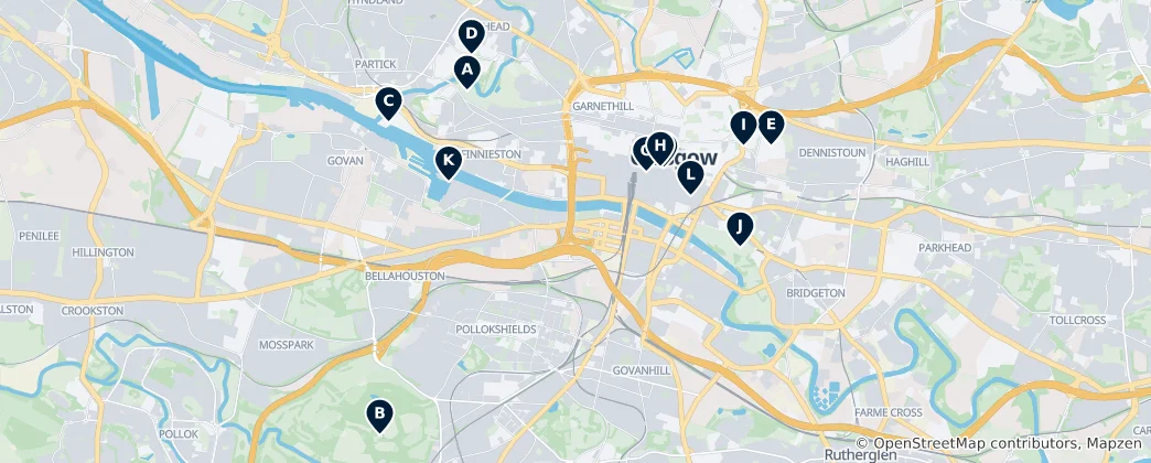 Mapa Glasgow's Best Attractions