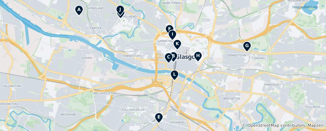 Mapa Glasgow's Global Flavors