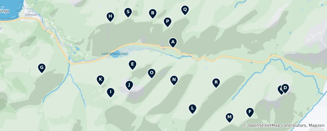 Mappa di Glen Coe Mountain Peaks