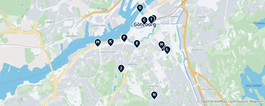Mapa Gothenburg Landmarks