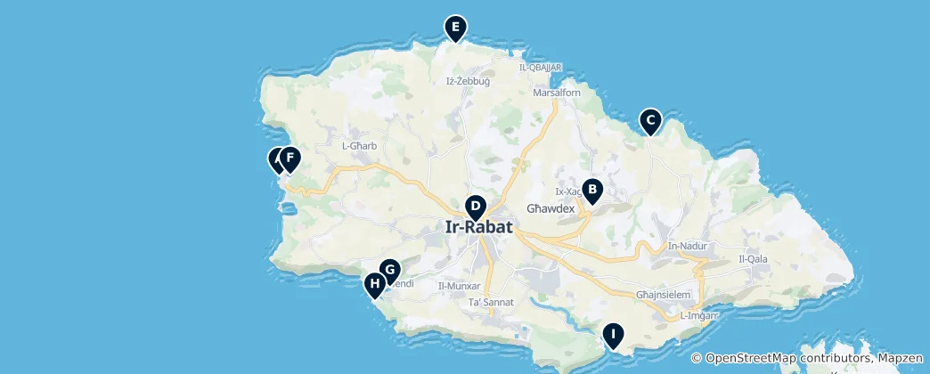 Mapa Najważniejsze cuda Gozo