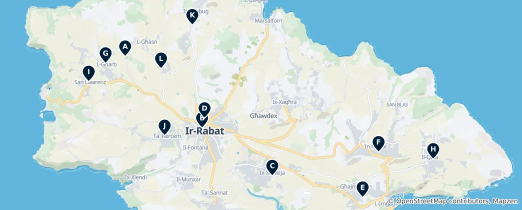 Mapa Gozo's Sacred Architecture