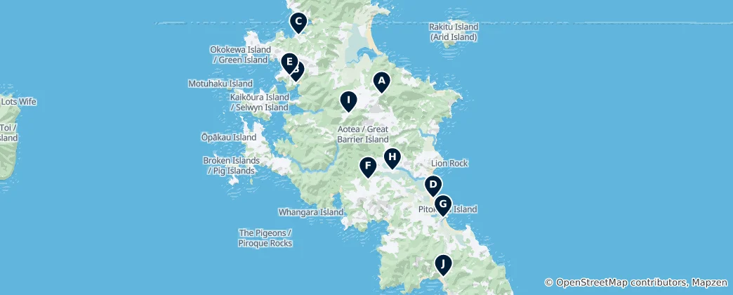 Mappa di Great Barrier Island Essentials