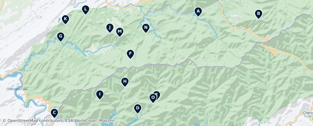 Mapa Great Smoky Mountains Camping