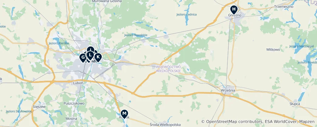 Karte von Highlights der Wojewodschaft Großpolen